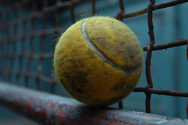 Tennisbal rust op een metalen racket Generatieve AI