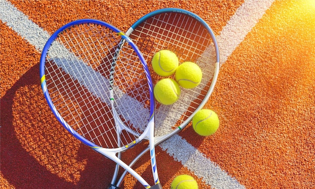 Foto tennisballen en rackets