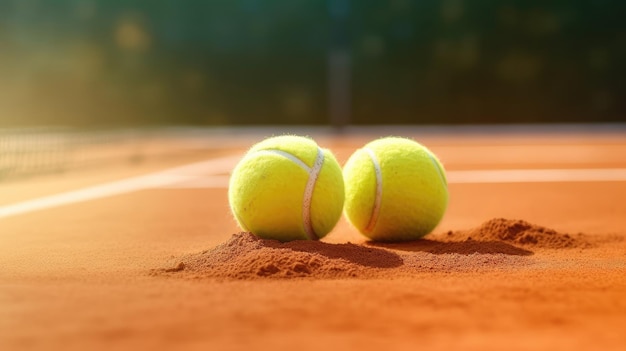 Tennisballen op een gravelbaan