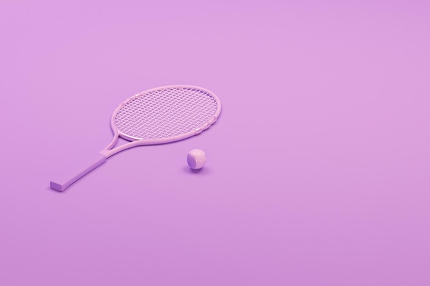 Tennisracket met ballen op pastelroze en koraalachtergrond Trendy 3d render voor fitness