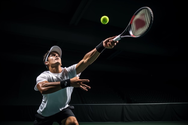 Tennisspeler die de bal met kracht en precisie serveert Generatieve AI