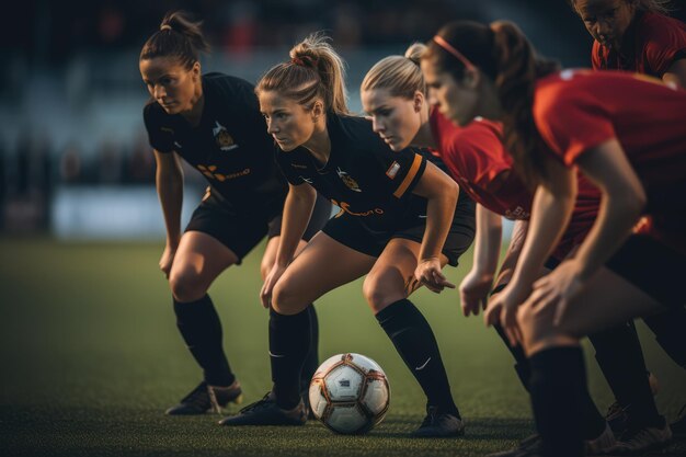 Photo tense defense women soccer players blocking a free kick determination evident nikon z6 35mm f