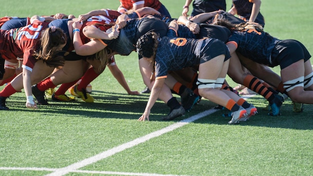 Tense moment of girls rugby fight Dramatic challenging game for women39s rugby team in match day