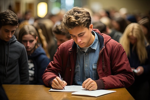 Photo tense student focuses during challenging test generative ia