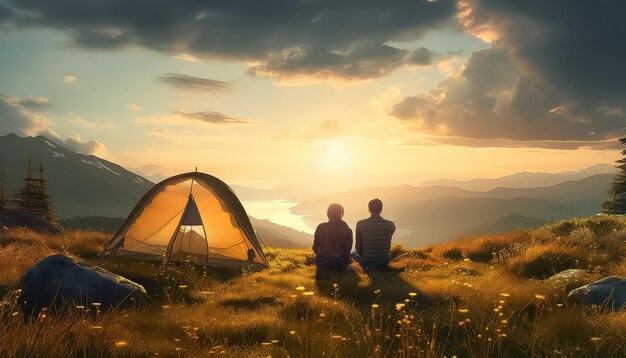 tent during autumn camping in the mountains