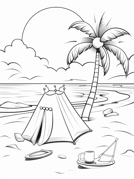 Foto una tenda sulla spiaggia con una palma generativa ai