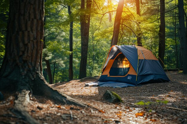 a tent camping in the forest