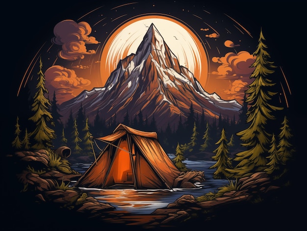 Tent camping mountain peak background