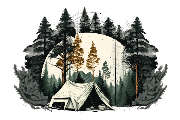 Tent camping in a pine grove