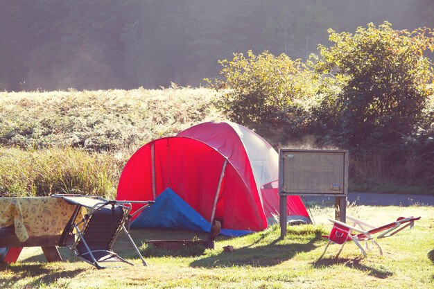 Tent in Camping. Recreation site.