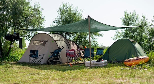 A tent camping in the wild nature, travel season destinations