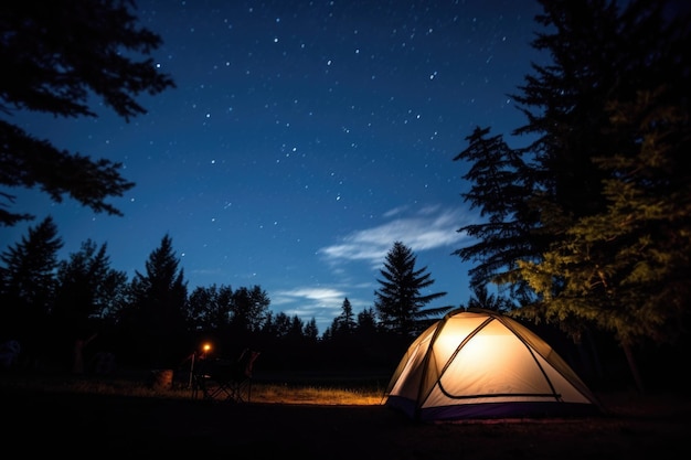 Tent under a clear starfilled night sky