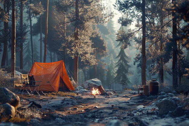 tent in the forest camp Generative AI