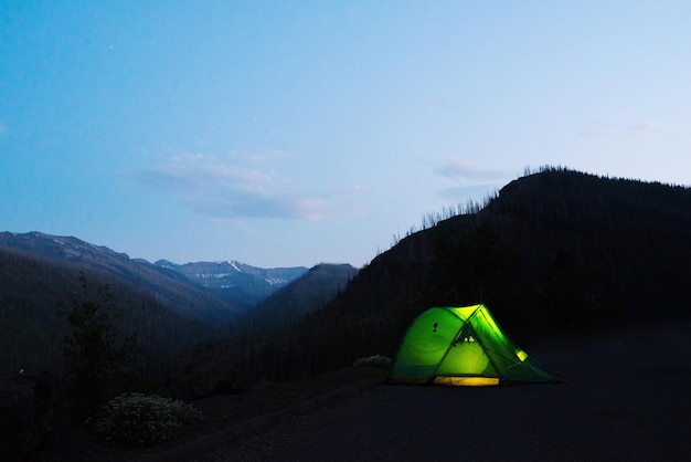 Tent on mountain against sky