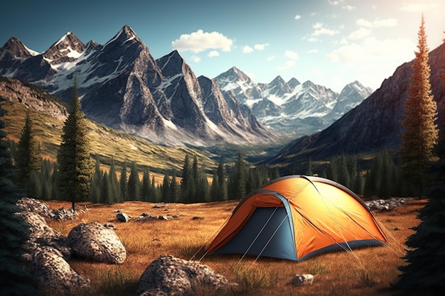 Tent between mountains eco vacation in nature