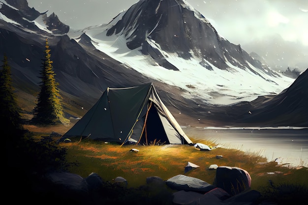 산 속의 텐트 Generative Ai