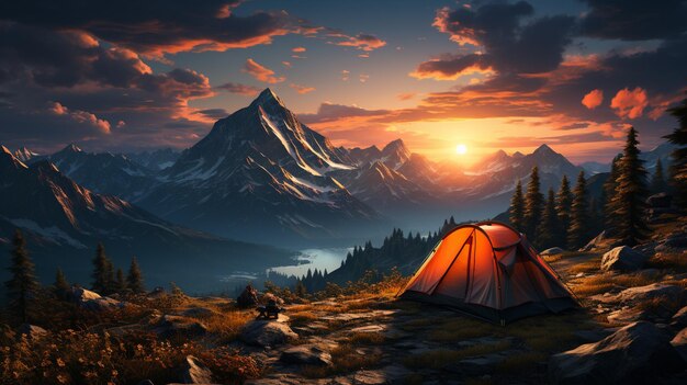 자연 속의 텐트.