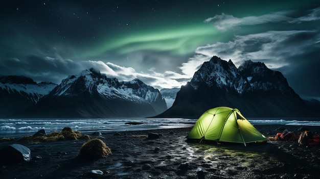 Tent onder het noordelijk licht IJsland