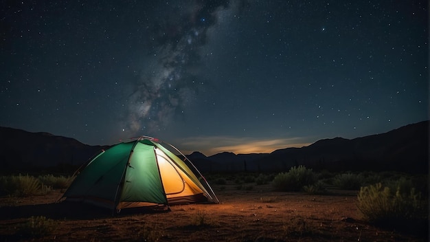 별이 빛나는 밤하늘 아래의 텐트