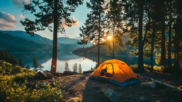 Foto la tenda al sunset lake nel deserto