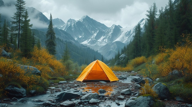 Tent for tourists near the mountains