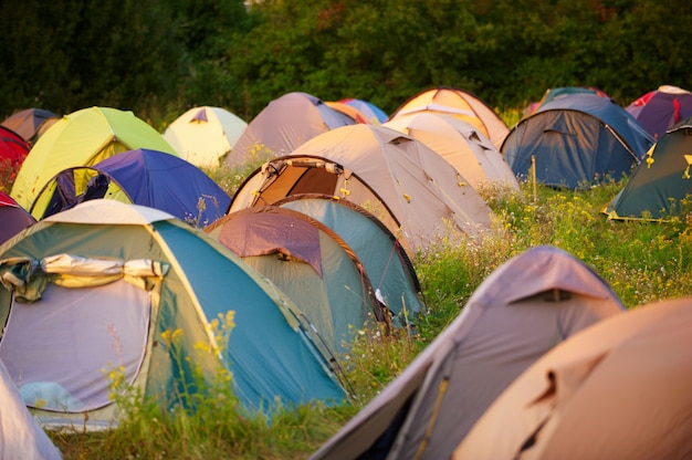 Tent town at sunset