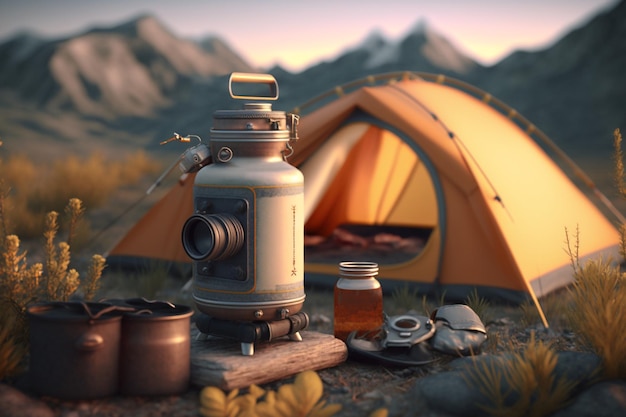 A tent with a jar of honey and a jar of honey on it.