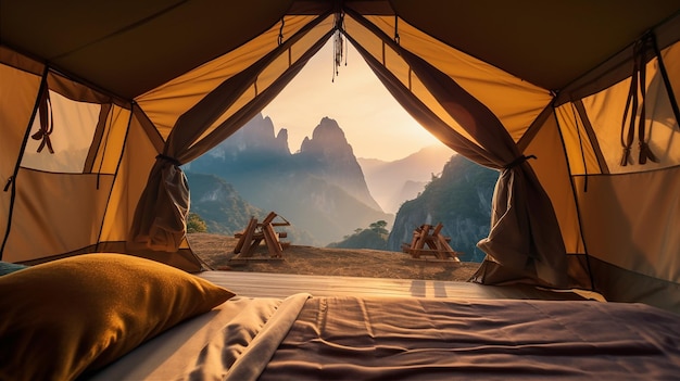 A tent with a view of the mountains