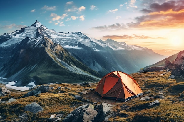 Photo tenting in the mountains at a tourist camp