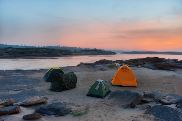 Tents in the nature of morning atmosphere