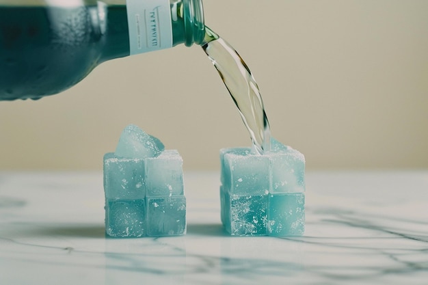 Tequila being poured over custom ice cubes