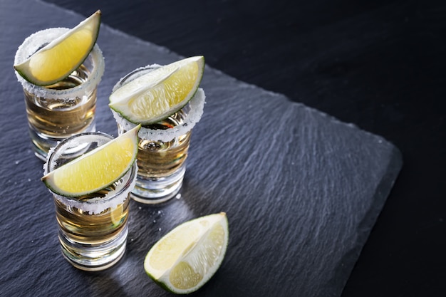 Tequila glasses with salt and lime