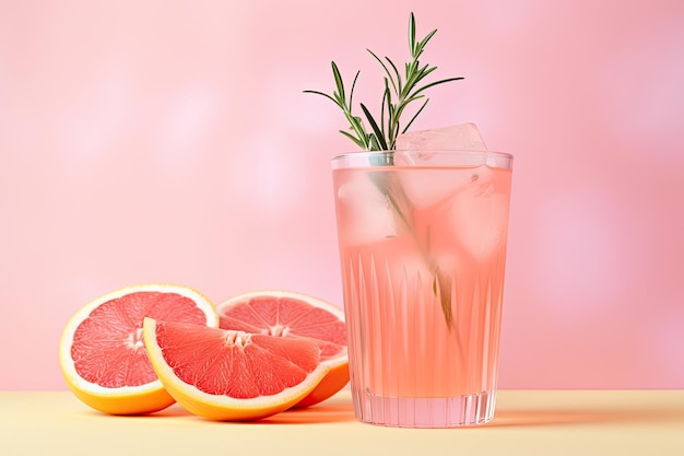 Tequila of limonade met grapefruit en rozemarijn op roze achtergrond