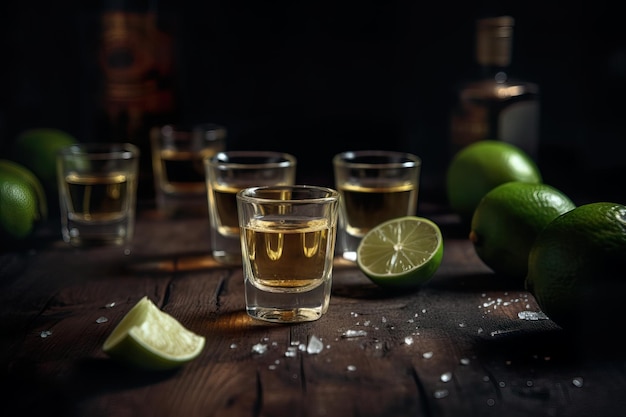 Tequila shot with lemon