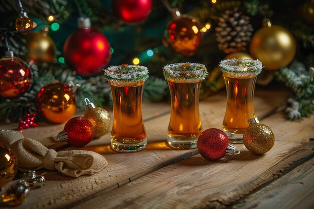 Tequila shots ready for a party with festive decorations