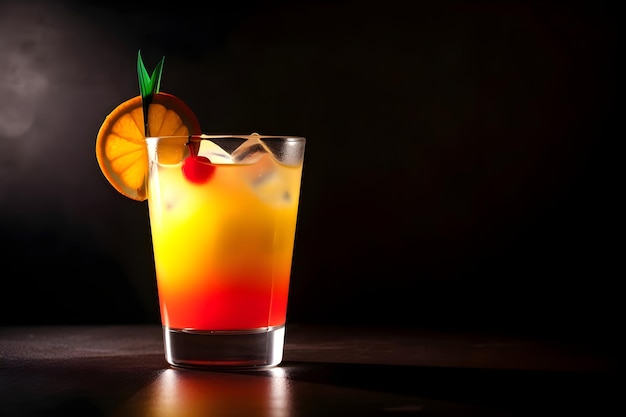 Tequila Sunrise cocktail on black background with copy space AI generated