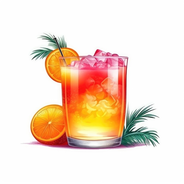 Tequila Sunrise Cocktail geïsoleerd op wit als illustratie generatieve AI