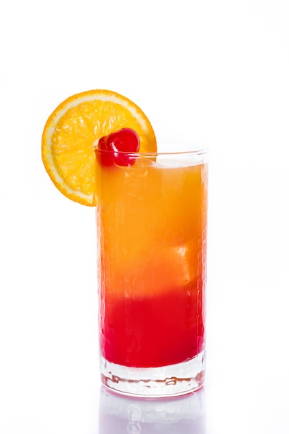 Tequila sunrise cocktail isolated on white