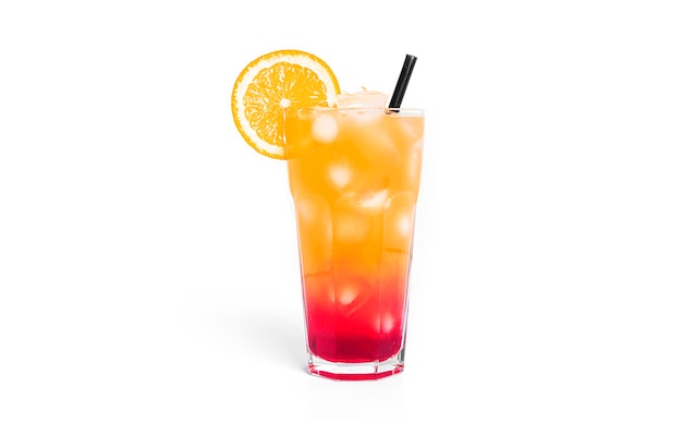 Tequila sunrise cocktail isolated on white.