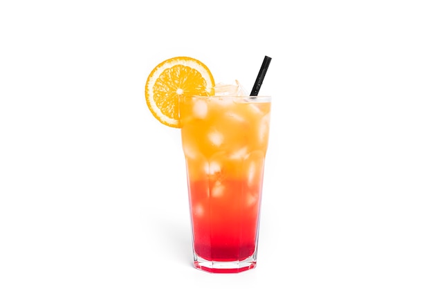 Tequila sunrise cocktail isolated on white.