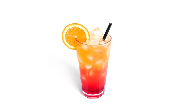 Tequila sunrise cocktail isolated on white.