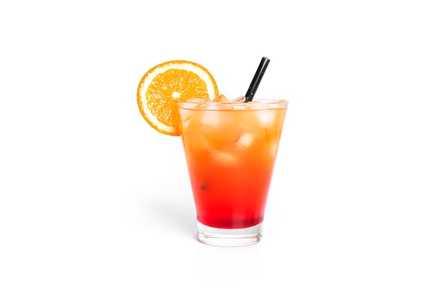 Tequila sunrise cocktail isolated on white.