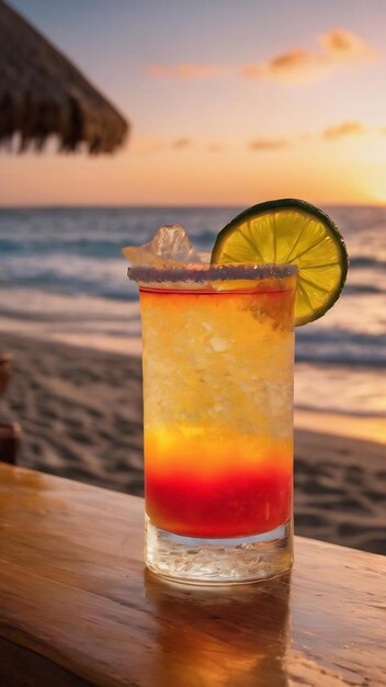Tequila sunrise glass in a beach bar in mexico baja california sur