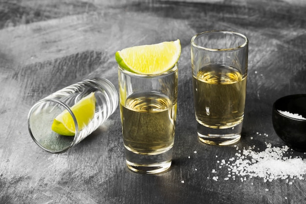 Tequila with lime and salt