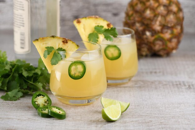 Tequila with pineapple and jalapeno