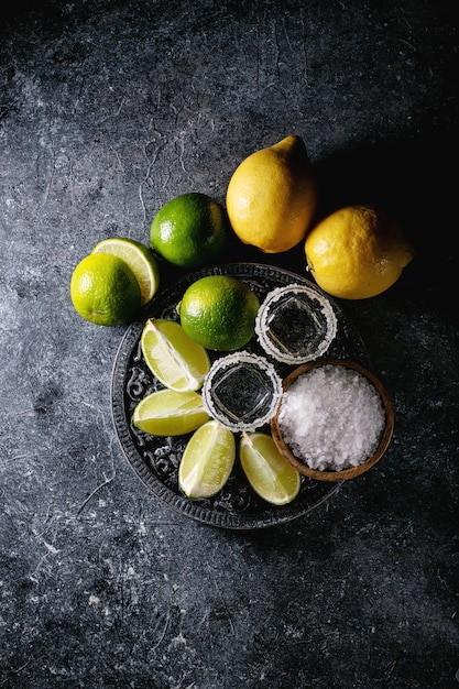 Tequila with salt and limes