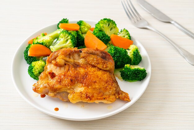 teriyaki chicken steak with broccoli and carrot