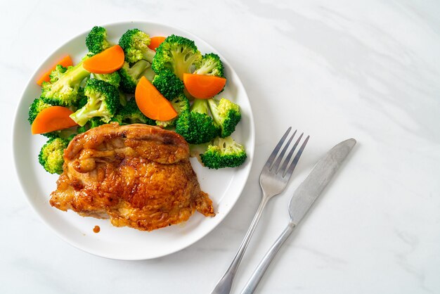 teriyaki chicken steak with broccoli and carrot