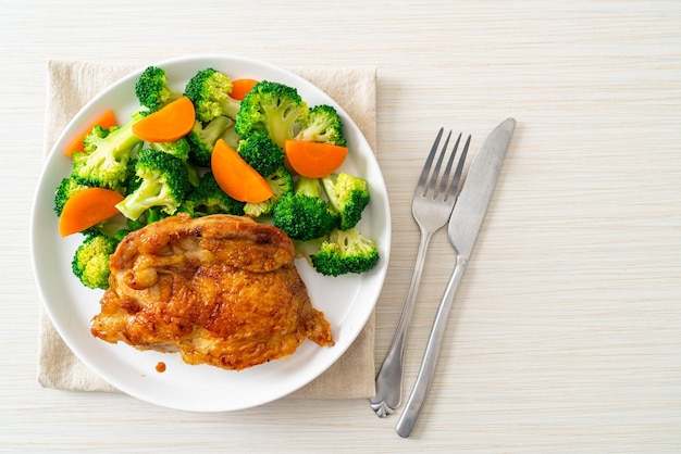 teriyaki chicken steak with broccoli and carrot