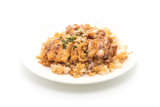 teriyaki chicken on topped rice 